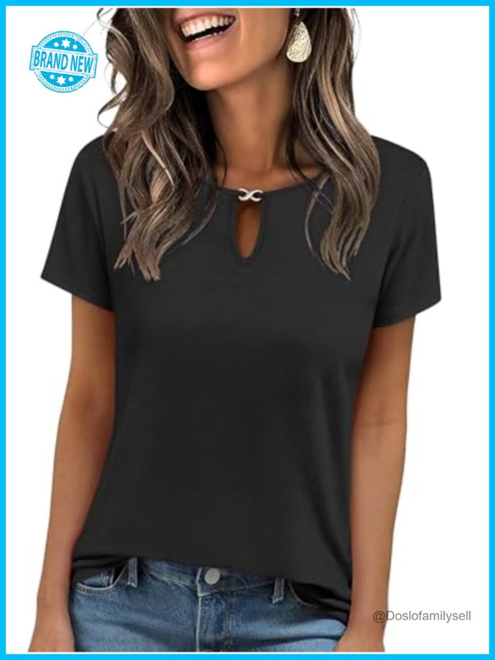 Womens Short Sleeve Keyhole T-Shirt Casual Dressy Blouse